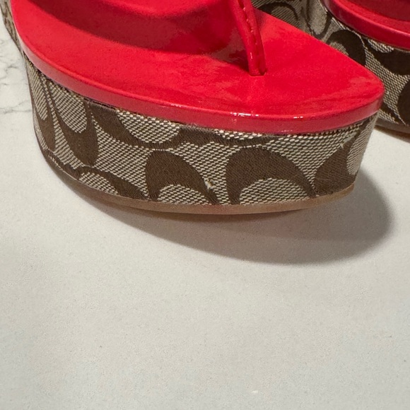 Coach - Gabriela Wedge Red and Brown Sandals - Picture 3 of 15